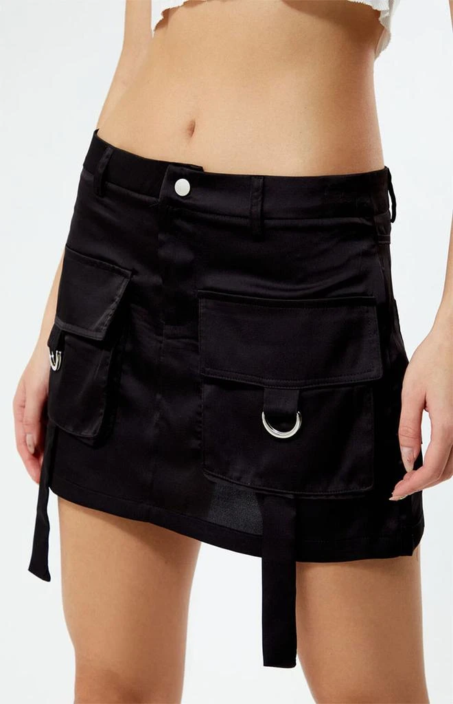 Glamorous Black Satin Cargo Mini Skirt 2