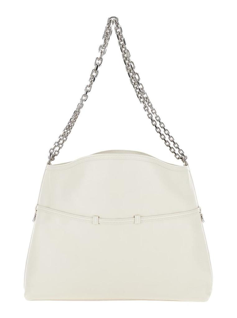 Givenchy 'Voyou Chain Medium' White Shoulder Bag With Logo Detail In Hammered Leather Woman