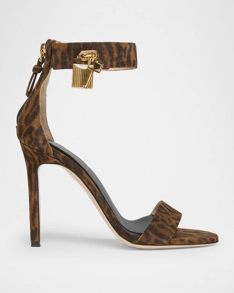 Tom Ford Leopard Suede Stiletto Sandals with Padlock 1