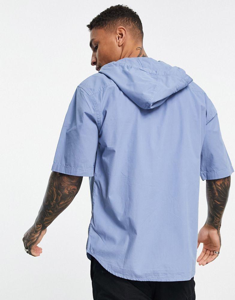 Topman Topman oversized short sleeve hooded shirt in blue