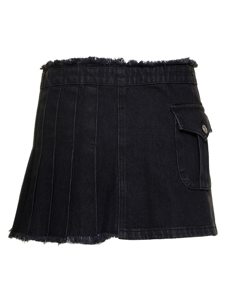 Andersson Bell Black Denim Pleated Mini Skirt Arron In Cotton Woman