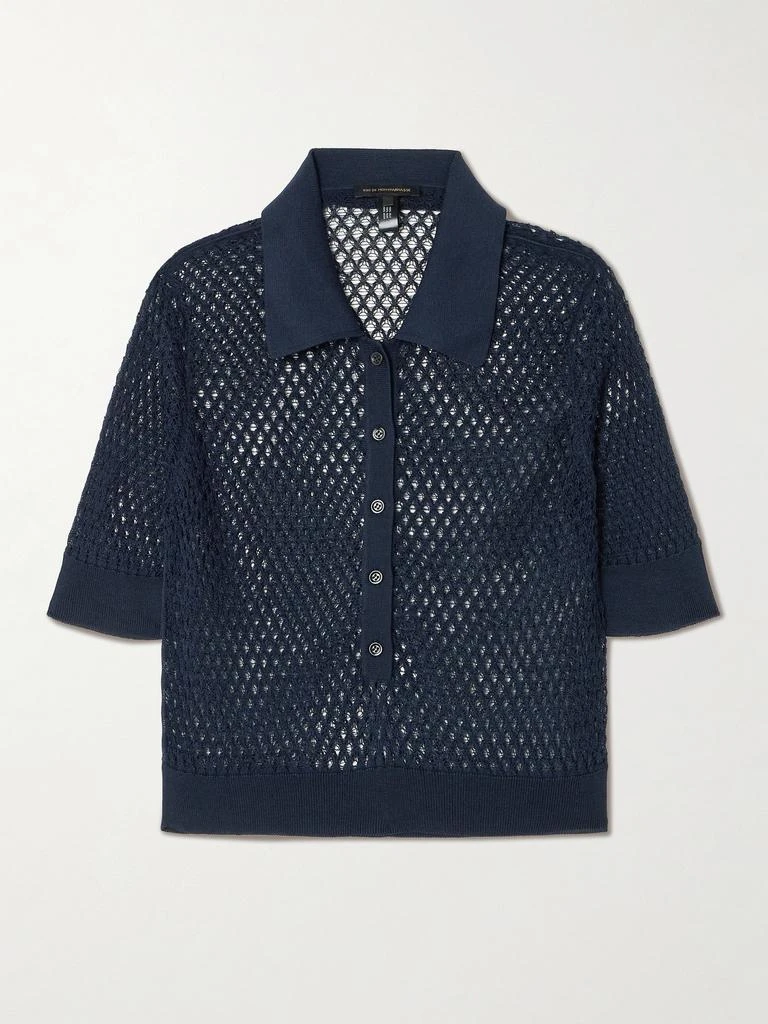 Kiki De Montparnasse Crocheted Silk Polo Shirt - Navy