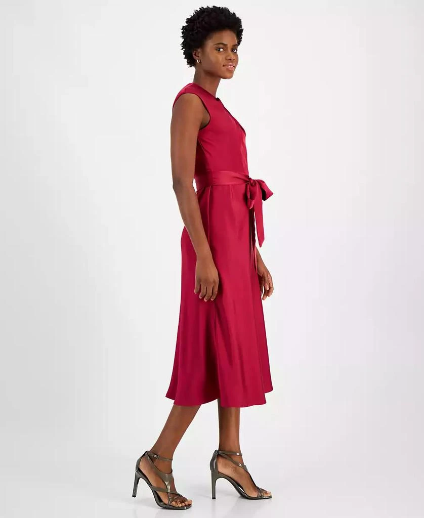 Tahari Petite Pleated-Neck Sleeveless Tie-Waist Midi Dress 3