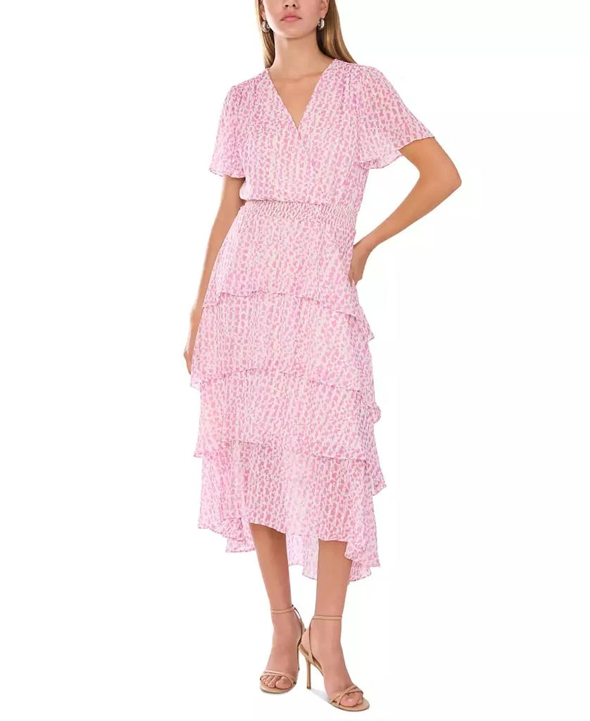 Vince Camuto Women's Printed Faux-Wrap Smocked-Waist Tiered Midi Dress 1