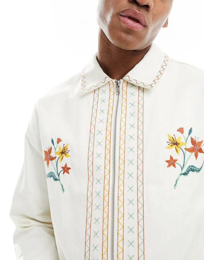 ASOS ASOS DESIGN cropped harrington jacket with embroidery in ecru 4