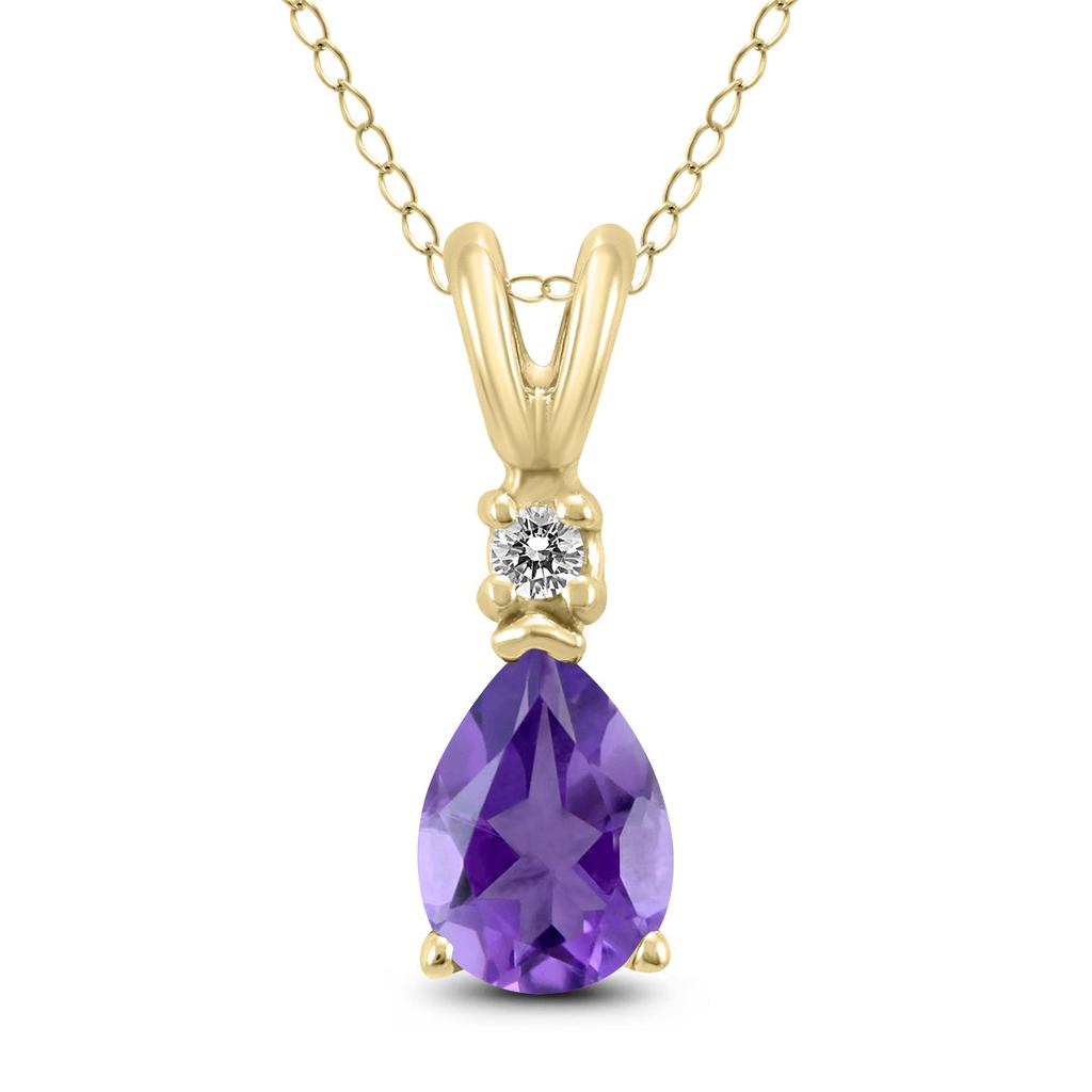 SSELECTS 14K Yellow Gold 8X6Mm Pear Amethyst And Diamond Pendant