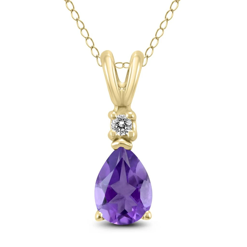 SSELECTS 14K Yellow Gold 8X6Mm Pear Amethyst And Diamond Pendant 1