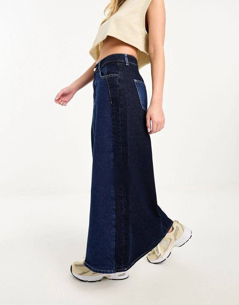 River Island River Island patchwork denim maxi skirt in dark blue 4