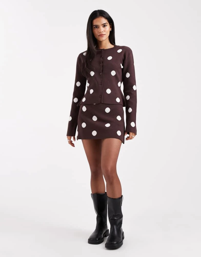ASOS Design fine knit mini skirt in brown polka dots - Part of a set