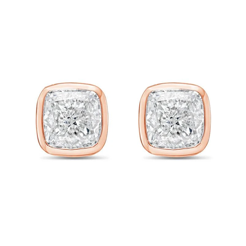 Diana M Jewels 14KT ROSE GOLD LAB GROWN CUSHION CUT STUDS IN A BEZEL SETTING WEIGHING 2.00 CTS TW