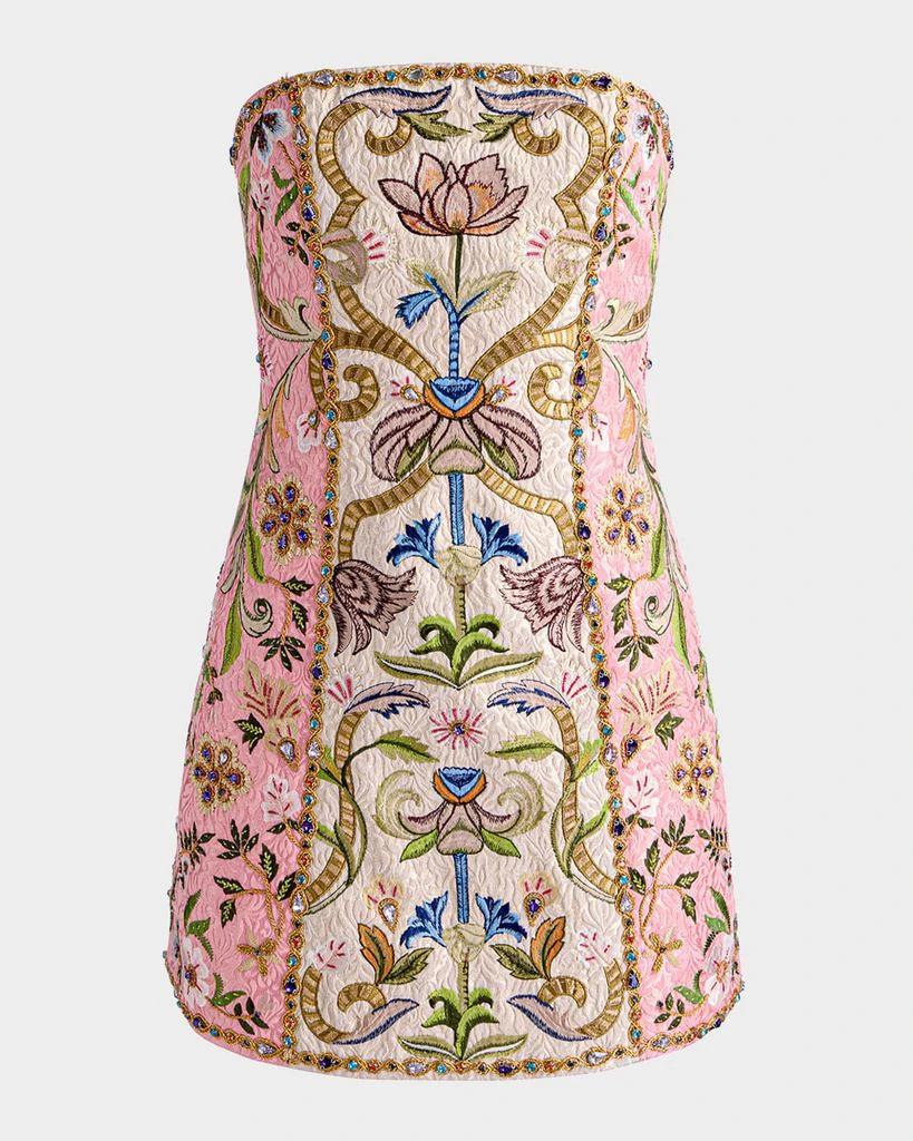 Alice + Olivia Katia Embellished Metallic Jacquard Strapless Dress