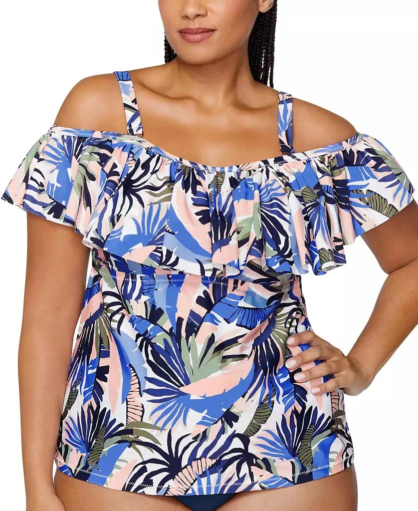 Raisins Curve Trendy Plus Size Tortuga Ruffled Off-The-Shoulder Tankini Top 3