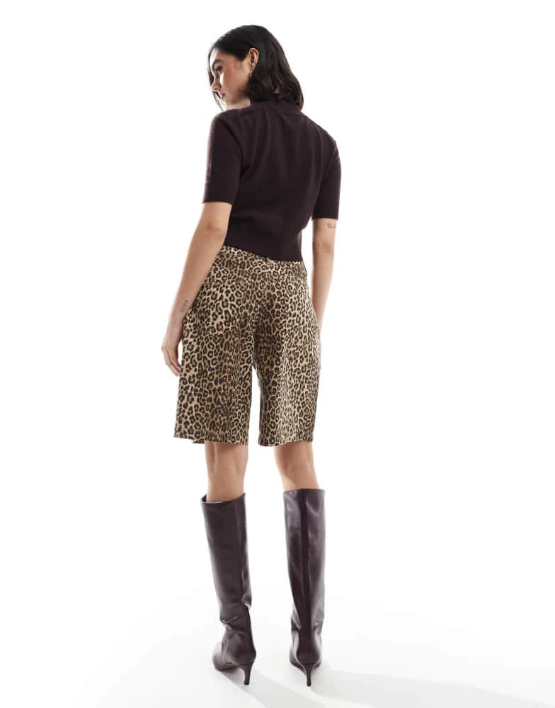 ONLY ONLY tie detail denim jorts in leopard print - BROWN 4