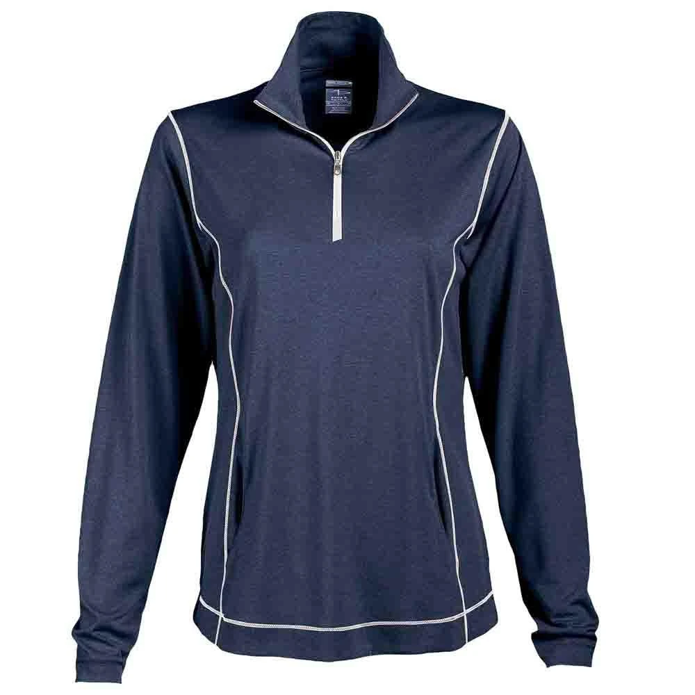 Page & Tuttle Coverstitch Heather Mock Neck Long Sleeve 1/4 Zip Pullover Top 1