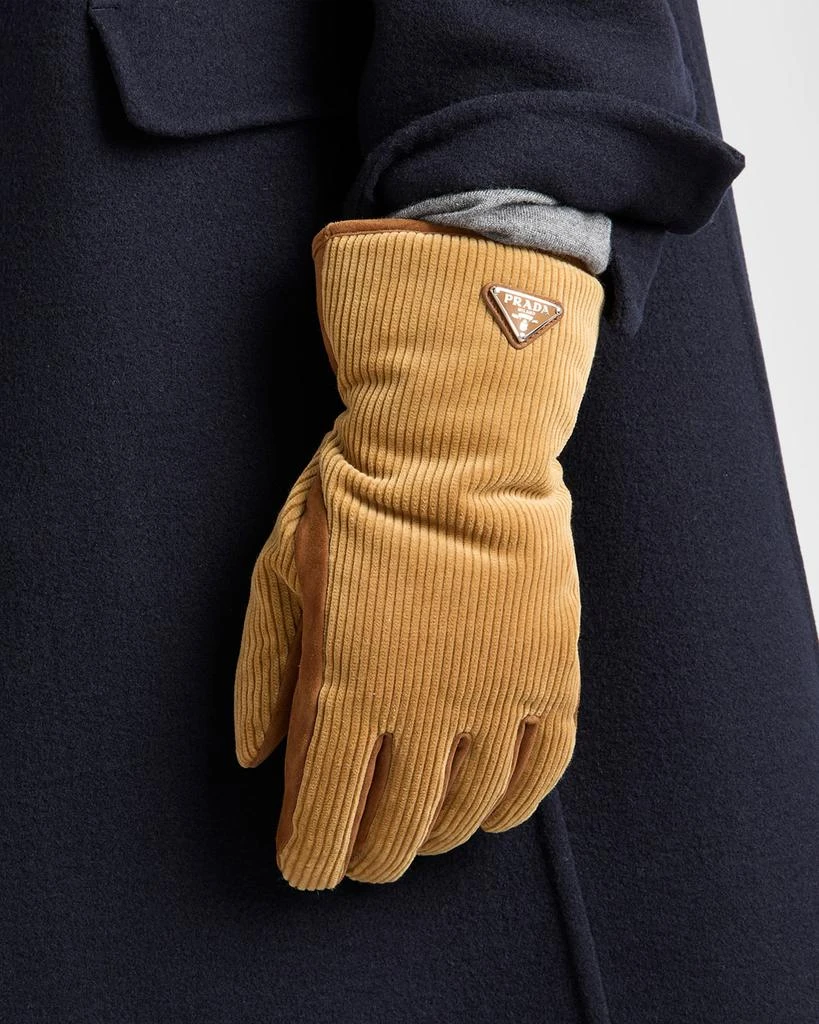 Prada Men
s Velluto Coste Corduroy and Suede Gloves 2