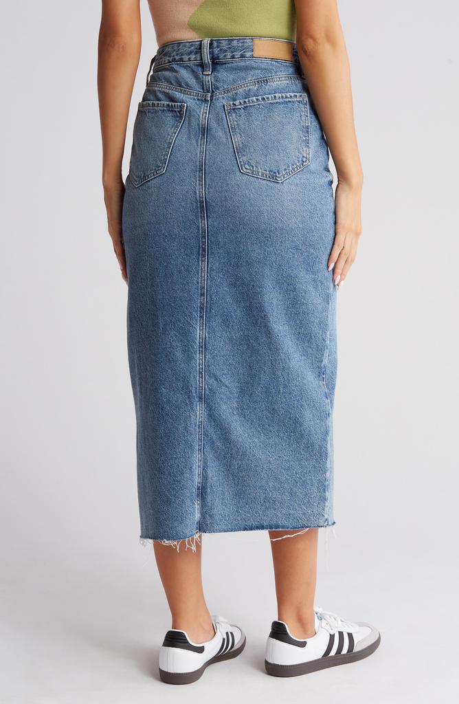 PacSun High Waist Raw Hem Denim Midi Skirt