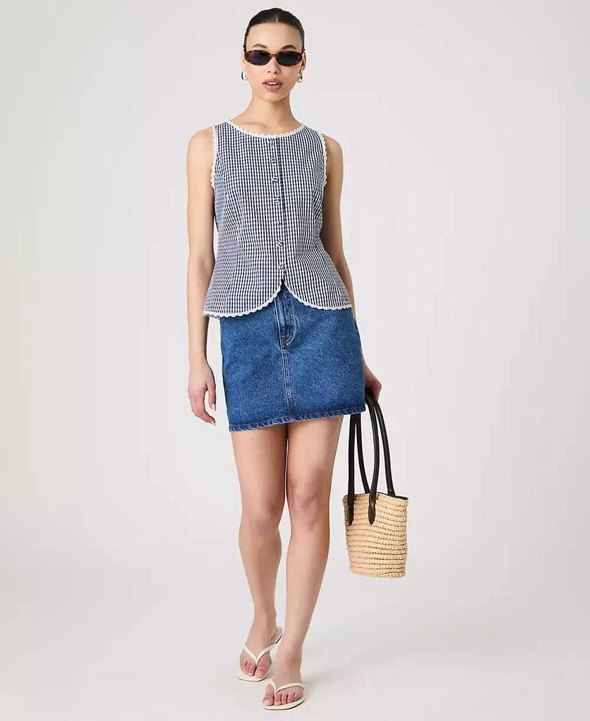 French Connection Women's Gingham Lace-Trim Sleeveless Vest 7