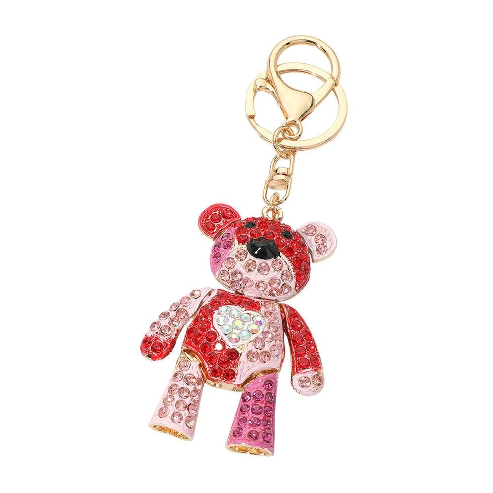 FASHNZFAB Rhinestone Embellished Teddy Bear Keychain Bag Charm 3