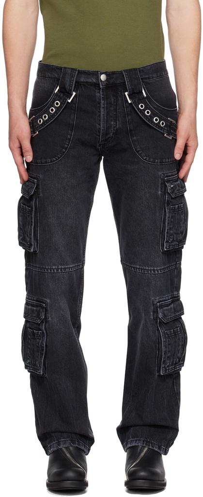NO/FAITH STUDIOS Black Heavy Denim Cargo Pants - Clothing