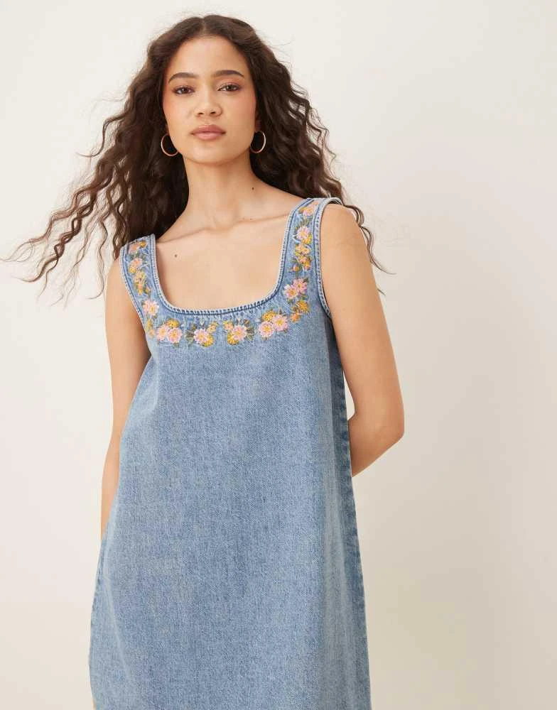ASOS DESIGN denim square neck mini dress with embroidery in midwash blue   On Sale Now with Up to 60% Off | Discover Exclusive Deals & Savings at  BeyondStyle  Authentic ASOS