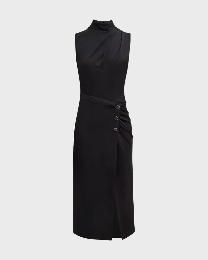 Shoshanna Leona Sleeveless Pleated Mock-Neck Midi Dress