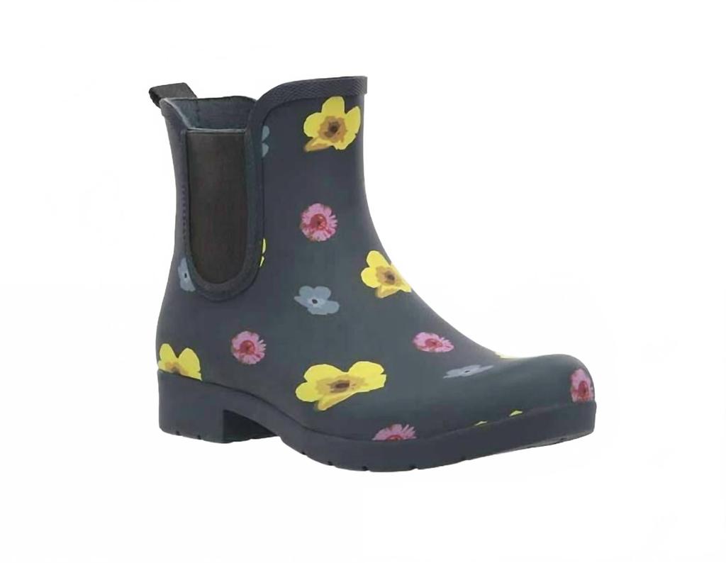 Chooka Women Flower Print Rubber Pull On Waterproof Chelsea Rain Boots In Grey