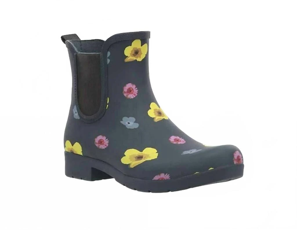 Chooka Women Flower Print Rubber Pull On Waterproof Chelsea Rain Boots In Grey 1