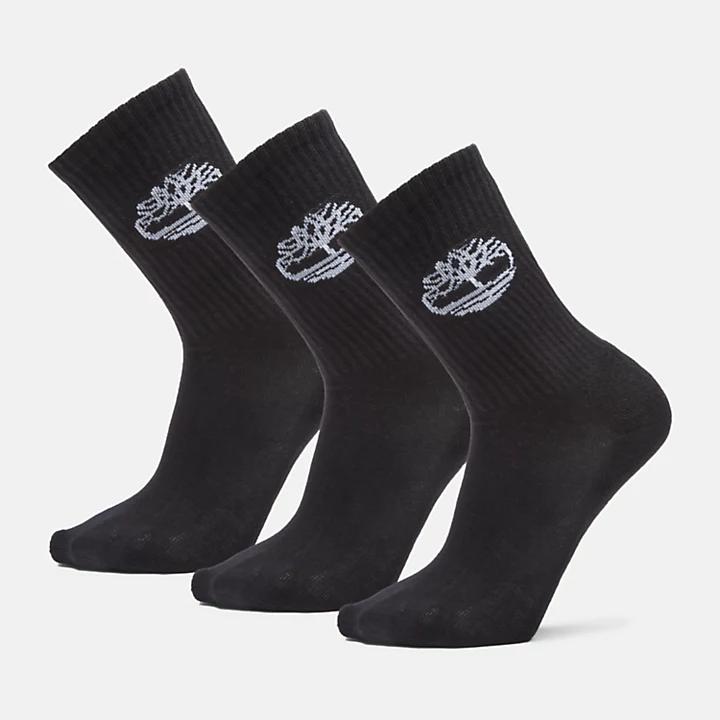 Timberland Three Pack Core Sport Crew Socks for Men in Black