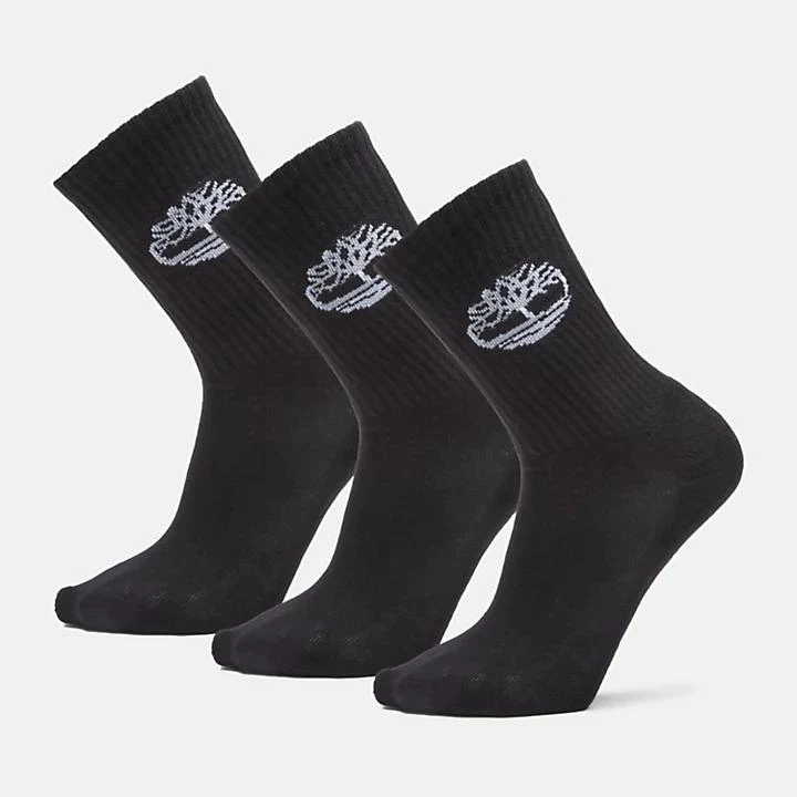 Timberland Three Pack Core Sport Crew Socks for Men in Black 1