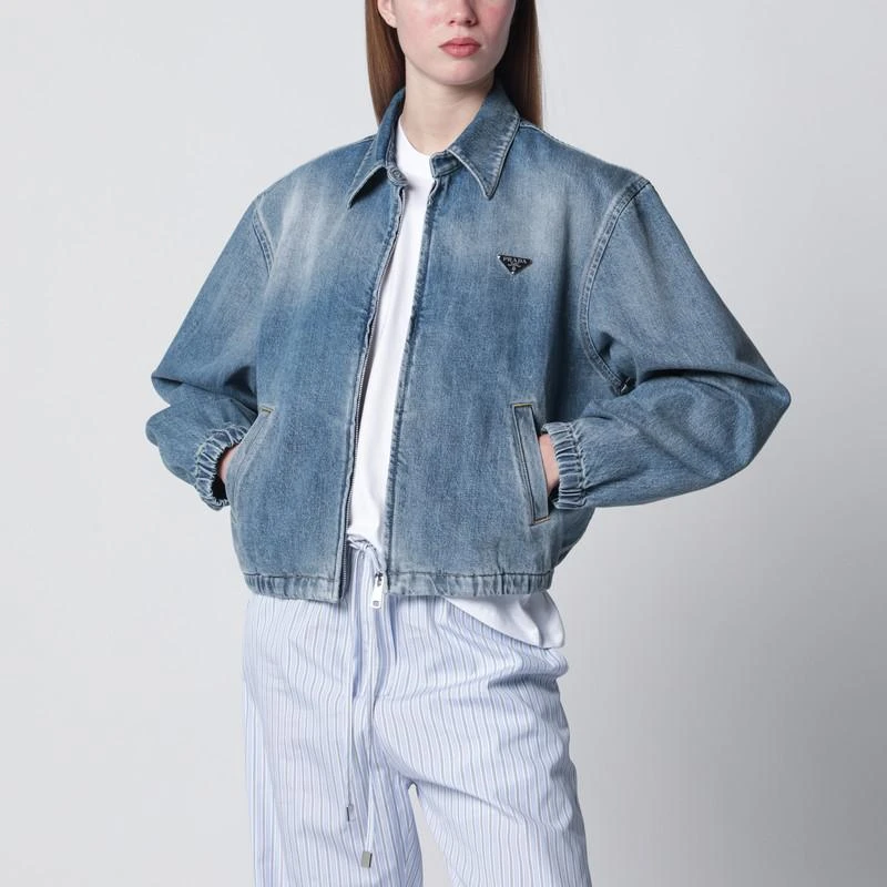 Prada Blue washed denim zip-up jacket