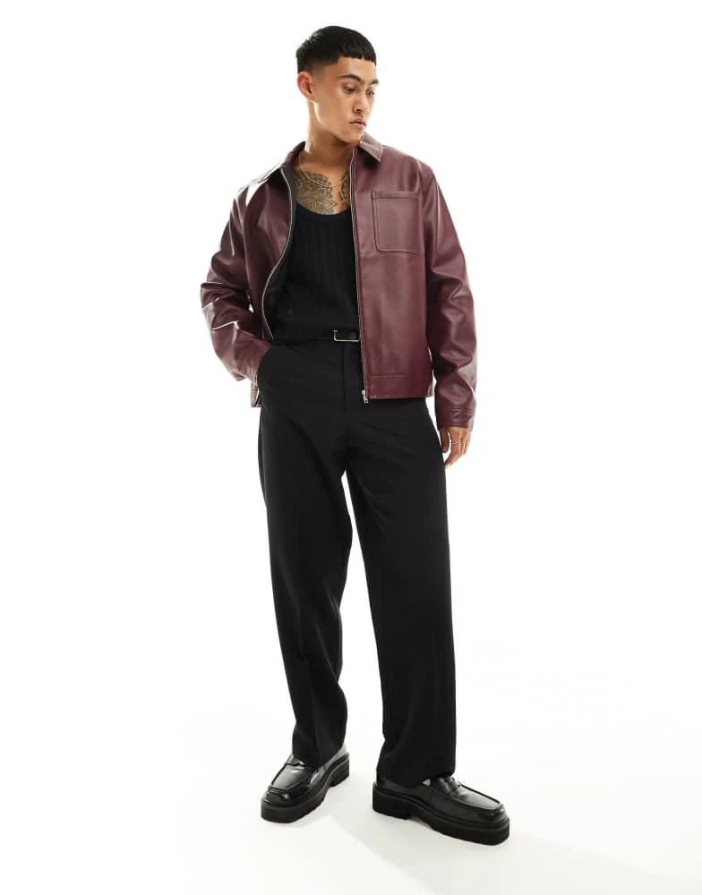 ASOS ASOS DESIGN faux leather harrington jacket in burgundy 3
