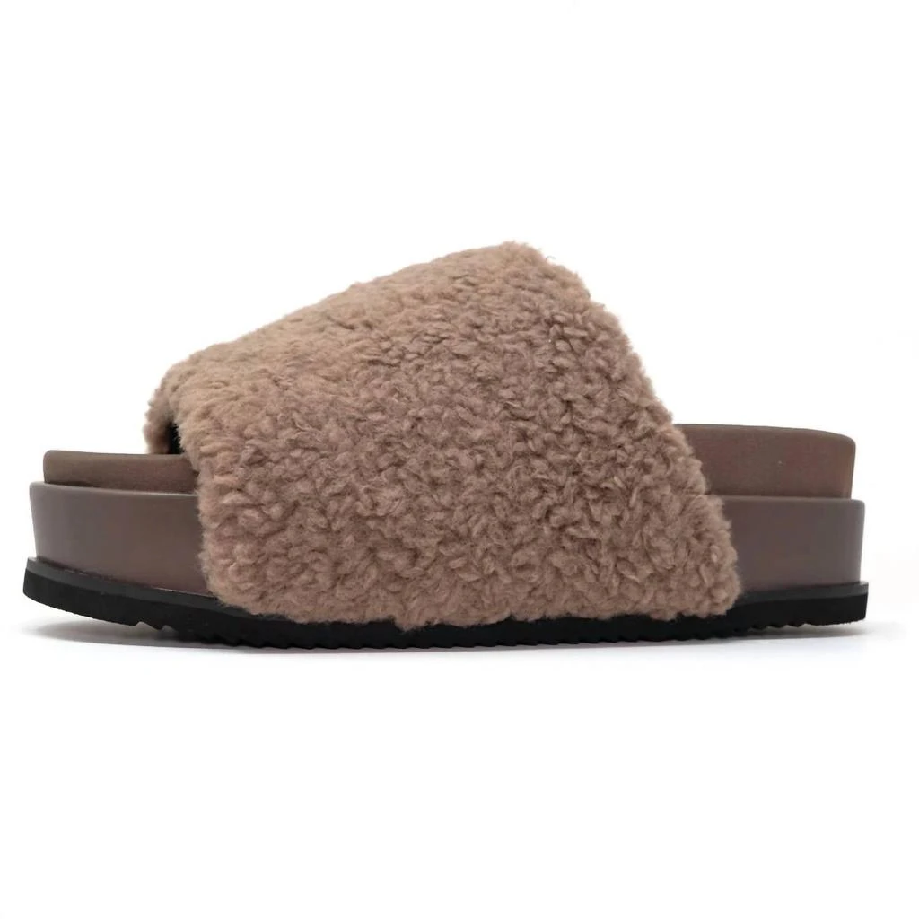 ROAM Women's Fuzzy Platform With Faux Shearling In Taupe 2