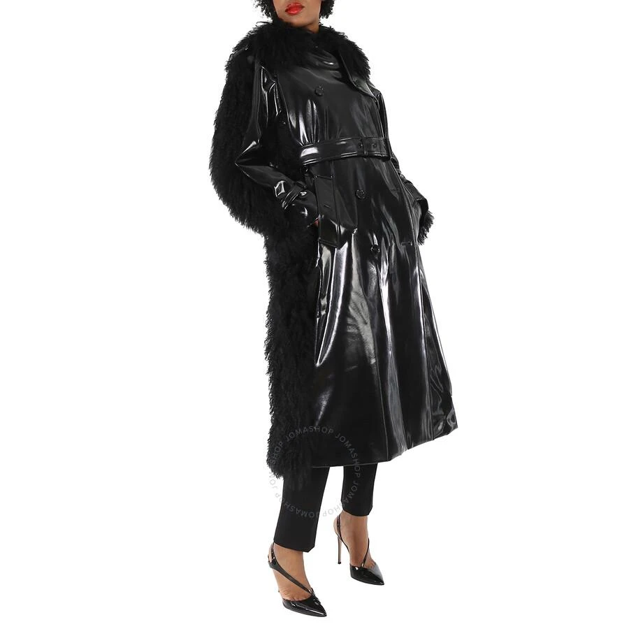 Burberry Ladies Black Shearling Trim Plastic Trench Coat 2