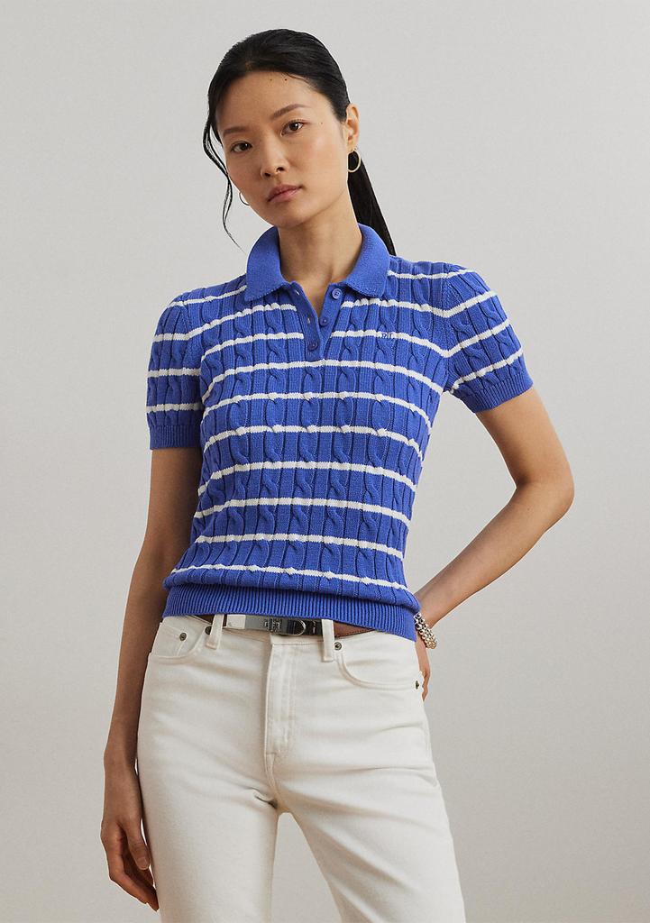 Ralph Lauren Striped Cable Knit Cotton Polo Sweater