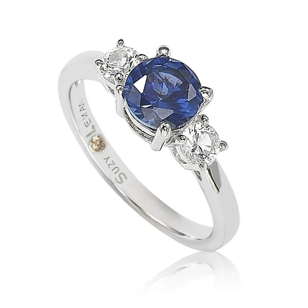 Suzy Levian Sterling Silver Sapphire 
Diamond Accent Engagement Ring