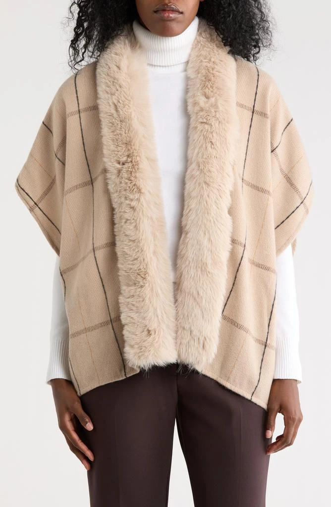 Vince Camuto Faux Fur Collar Plaid Ruana