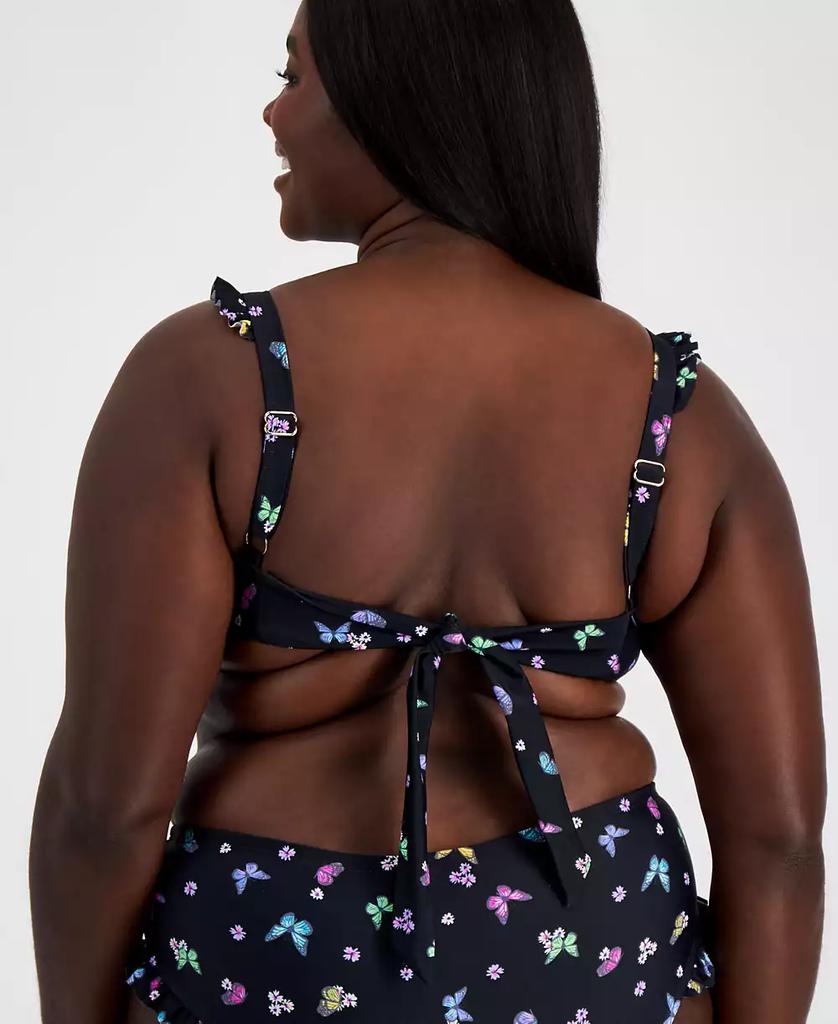 California Waves Salt + Cove Plus Size Butterfly-Print Ruffled Bikini Top, Created for Macy's