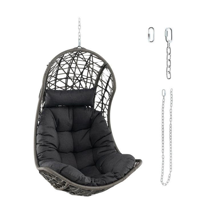 Hivvago Hanging Egg Chair PE Rattan Swing Hammock Chair with Soft Pillow and Cushion-Gray