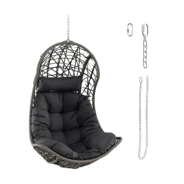 Hivvago Hanging Egg Chair PE Rattan Swing Hammock Chair with Soft Pillow and Cushion-Gray 1