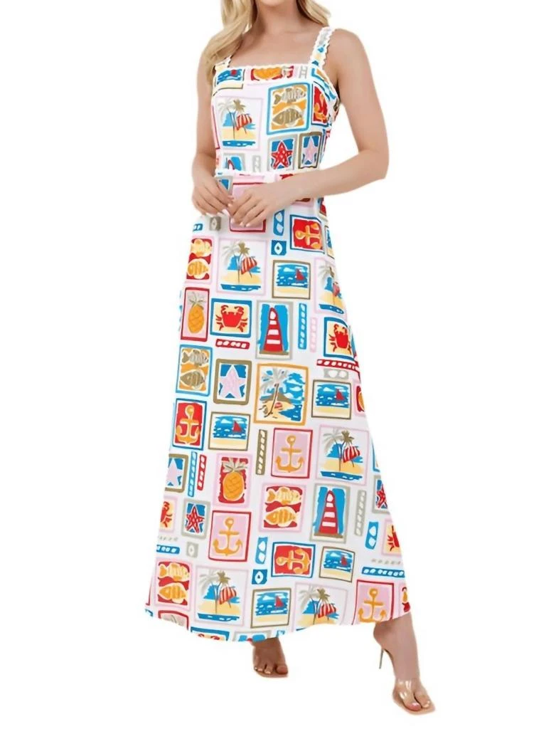 Mayah Overseas Postage Stamp Maxi Dress In White 1