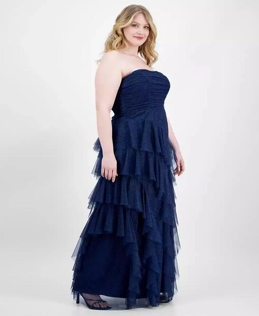 pear culture Plus Size Sparkle Strapless Ruffle-Tiered Gown 3