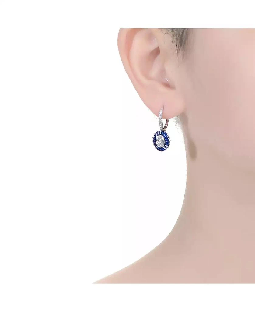 Genevive GV Sterling Silver White Gold Plated and Blue Cubic Zirconia Leaverback Earrings 2