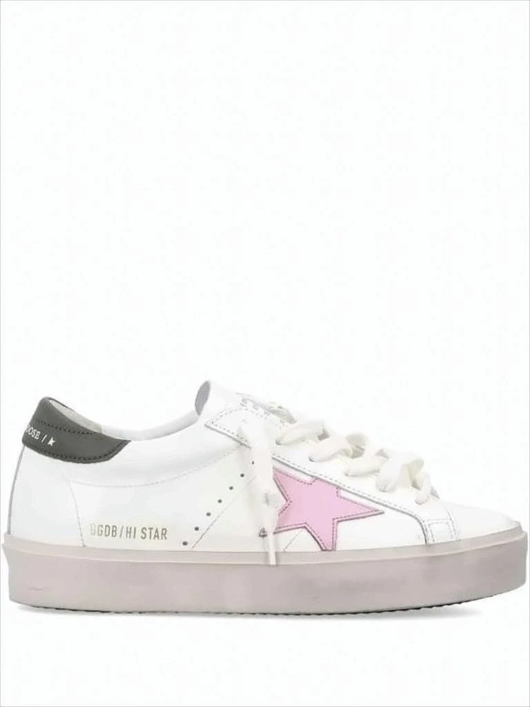 Golden Goose Low-Top White Leather And Suede Sneakers With Pink Star Detail