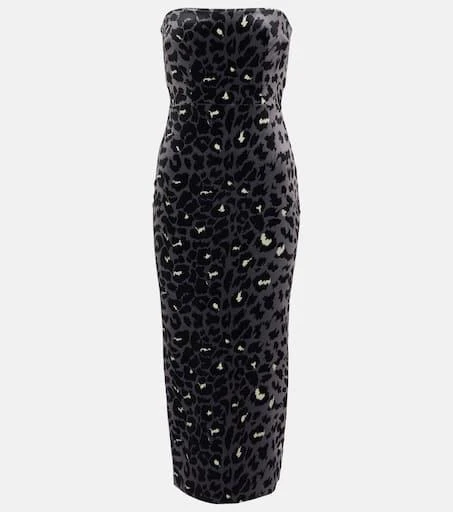 Alex Perry Leopard-print strapless velvet midi dress 1