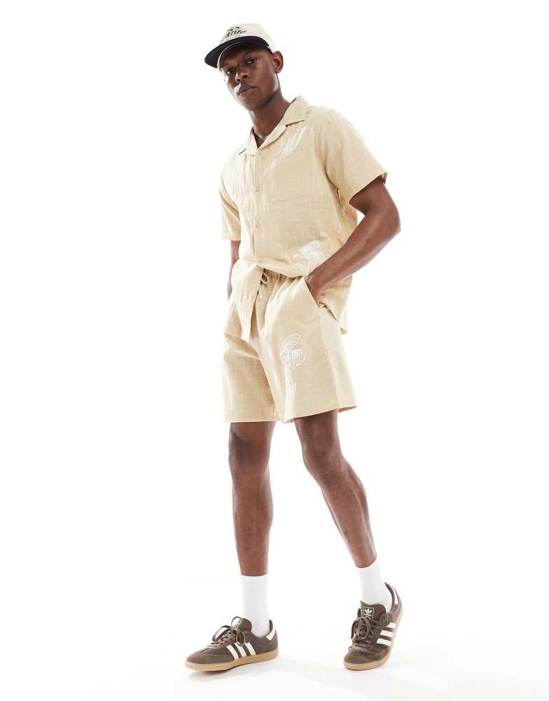 New Look New Look crinkle embroidered shorts co-ord in stone