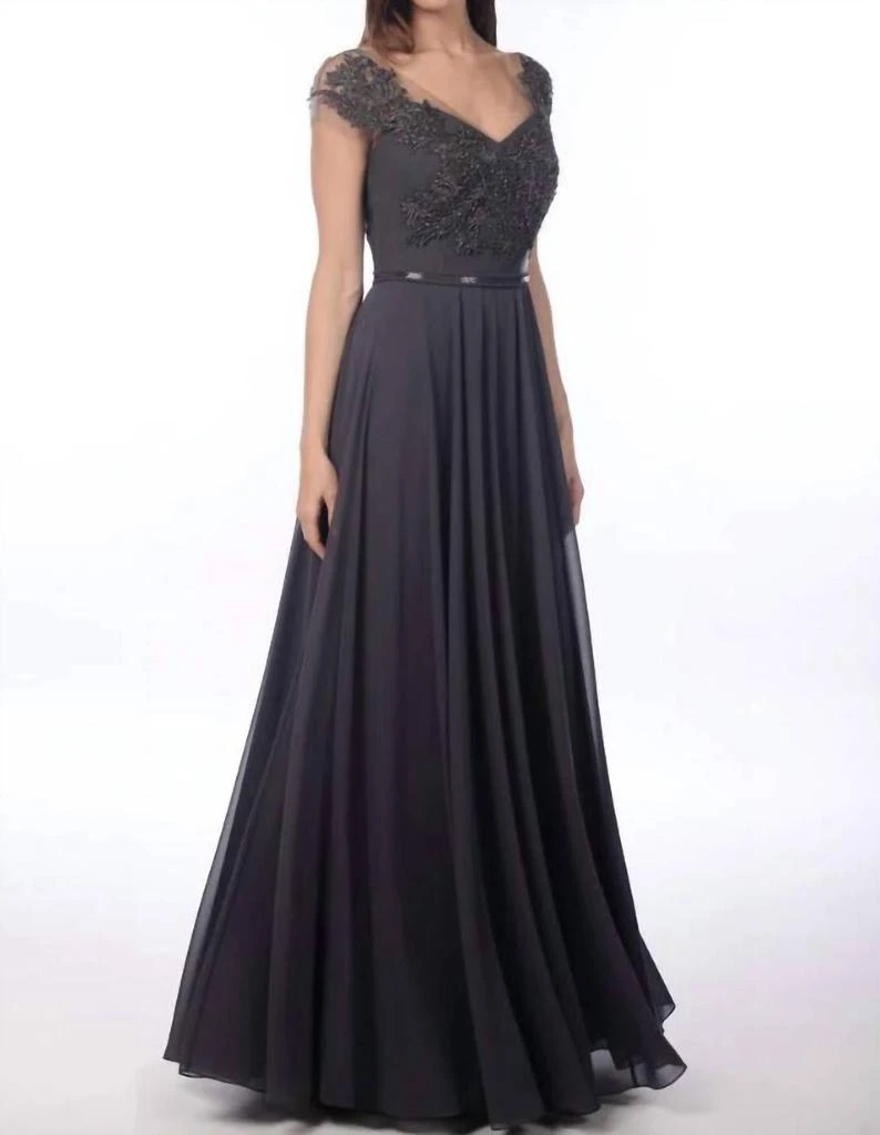Alexander by Daymor Alexander By Daymor - Beaded Illusion Cap Sleeve Gown