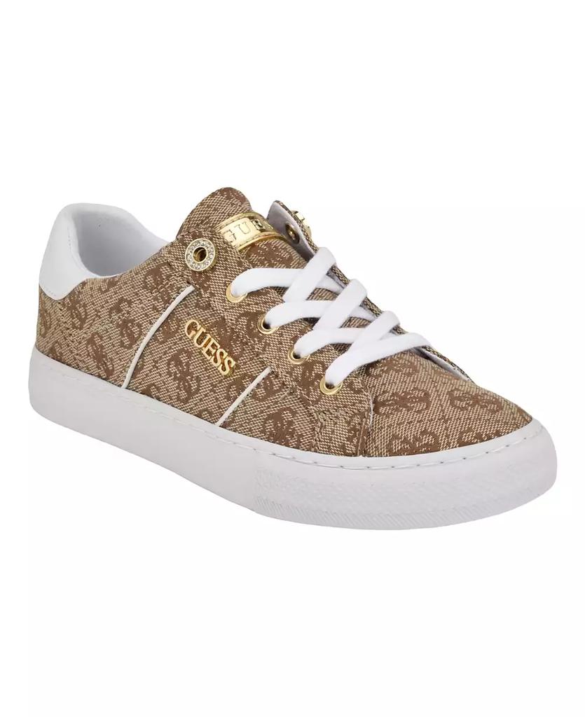 GUESS Women's Loven Lace-Up Sneakers Medium-Brown-Logo 8.5M