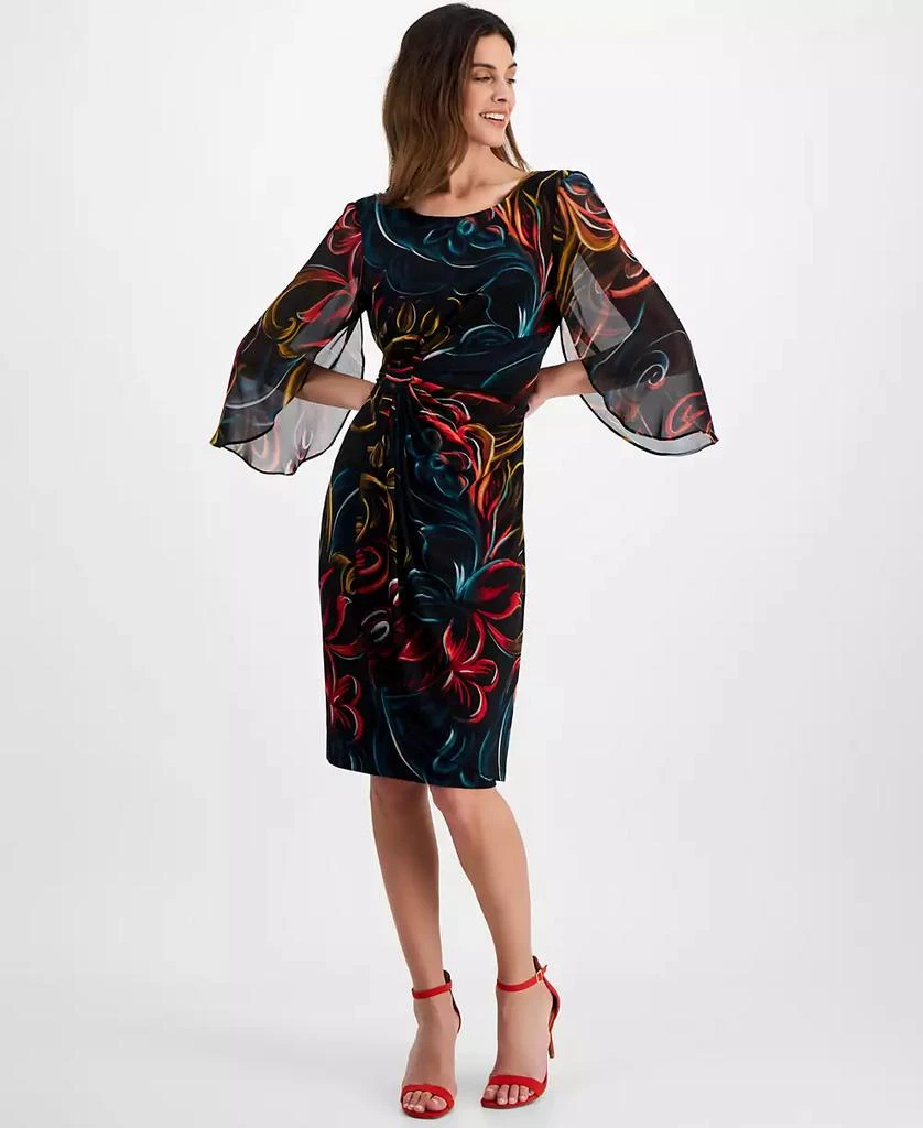 Connected Women's Chiffon Cape-Sleeve Sheath Dress 1