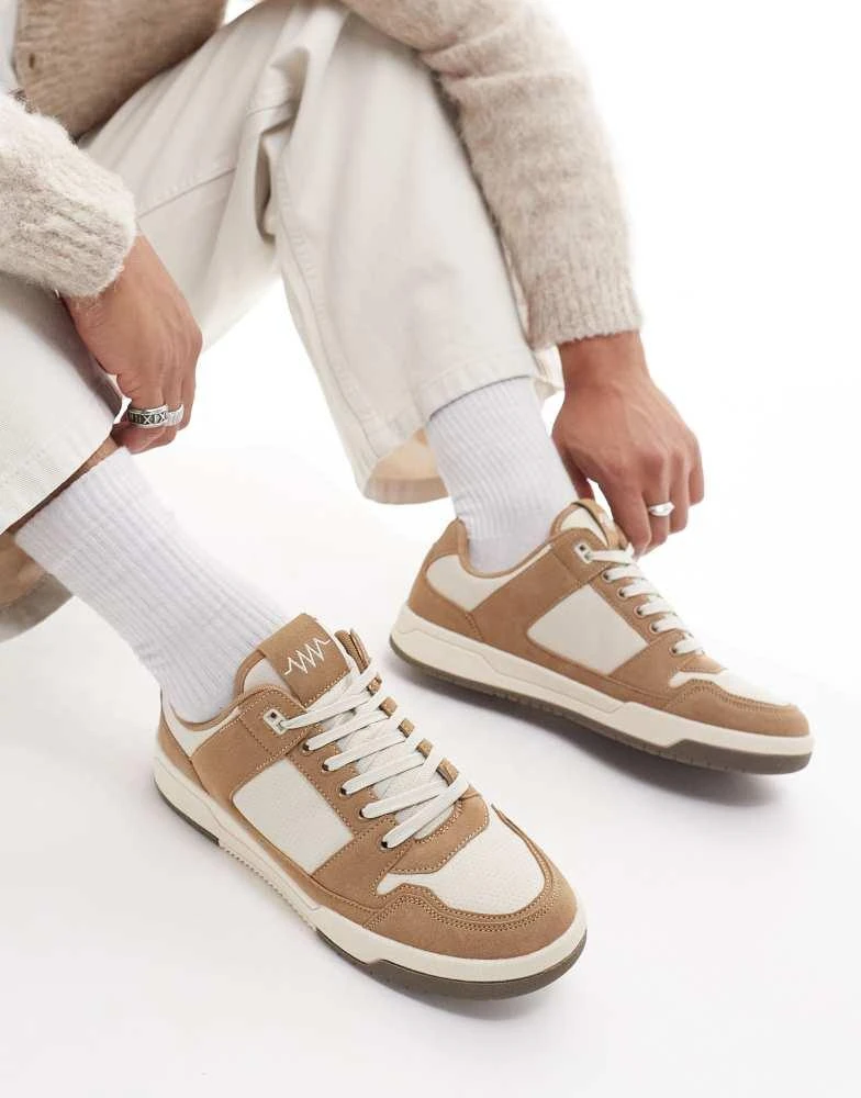ASOS ASOS DESIGN lace up trainers in stone with gum sole 1