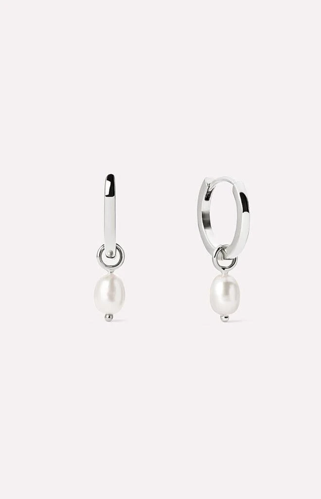 Ana Luisa Frida Silver Pearl Huggie Hoop Earrings